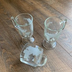 Vintage Nestle Nescafe Etched Glass Coffee Cups World Map Set Of 3